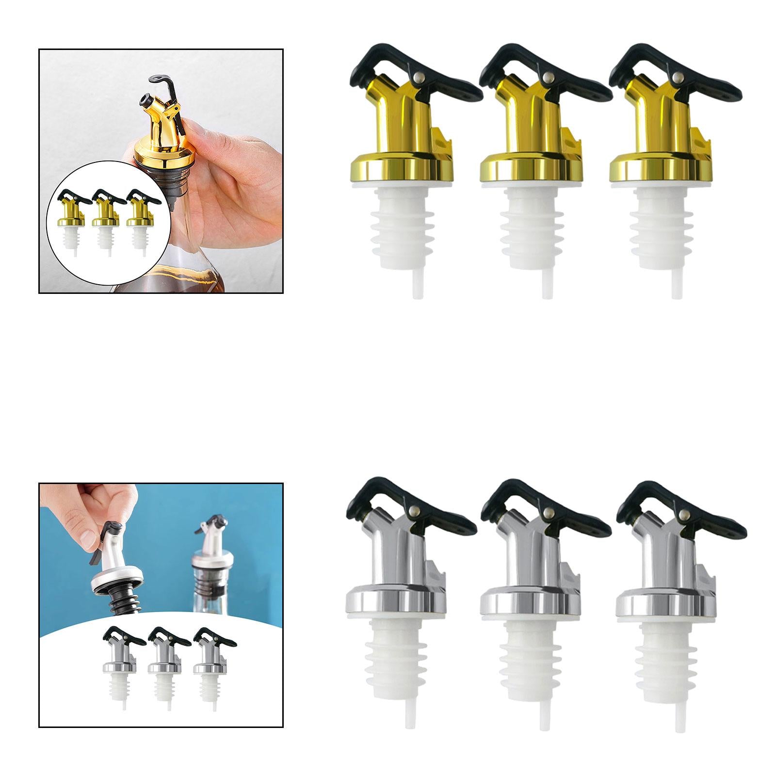 3x Liquor Pour Spouts Versatile Liquor Bottle Pourers for Seasoning Wine Bar Gold