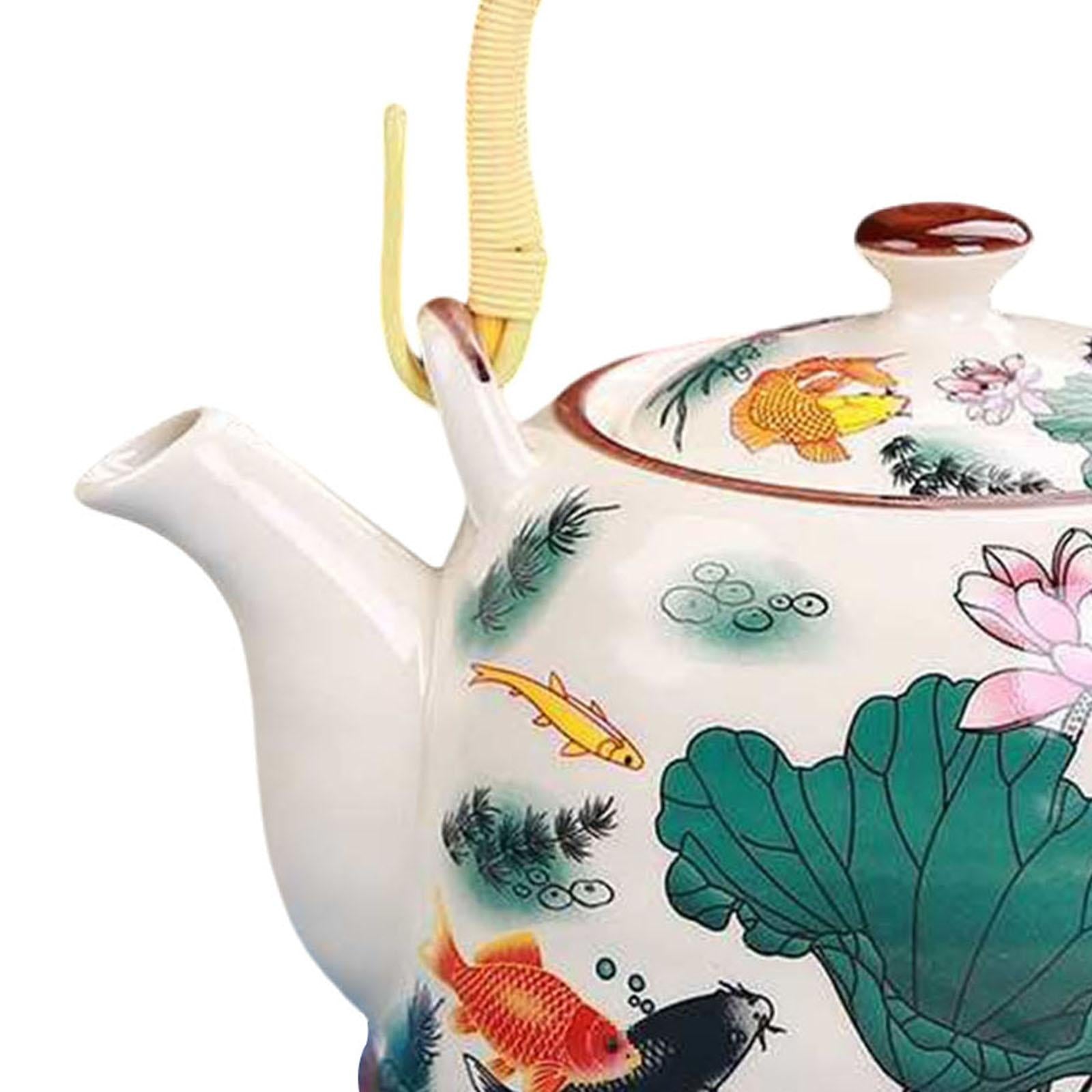 Porcelain Teapot Traditional Water Kettle for Household Outdoor Indoor Hotel fish and lotus