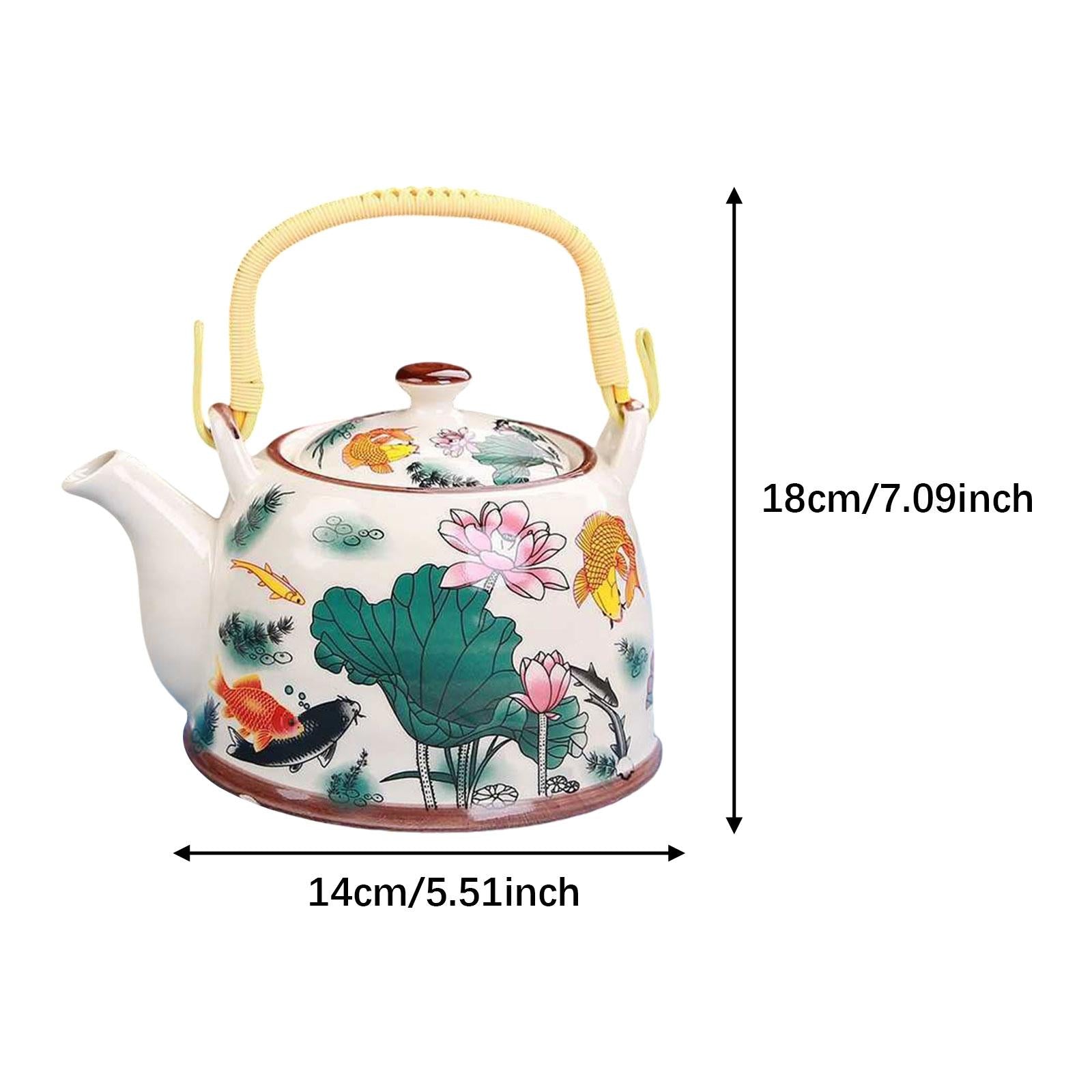 Porcelain Teapot Traditional Water Kettle for Household Outdoor Indoor Hotel fish and lotus