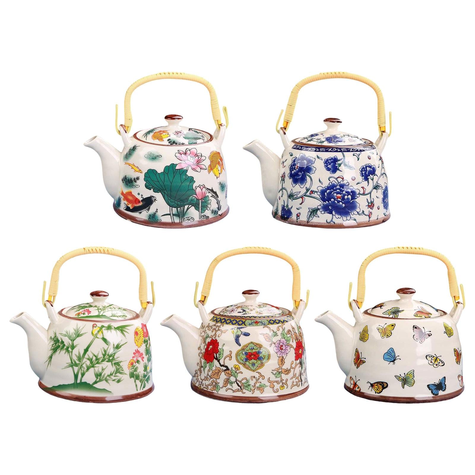 Porcelain Teapot Traditional Water Kettle for Household Outdoor Indoor Hotel fish and lotus