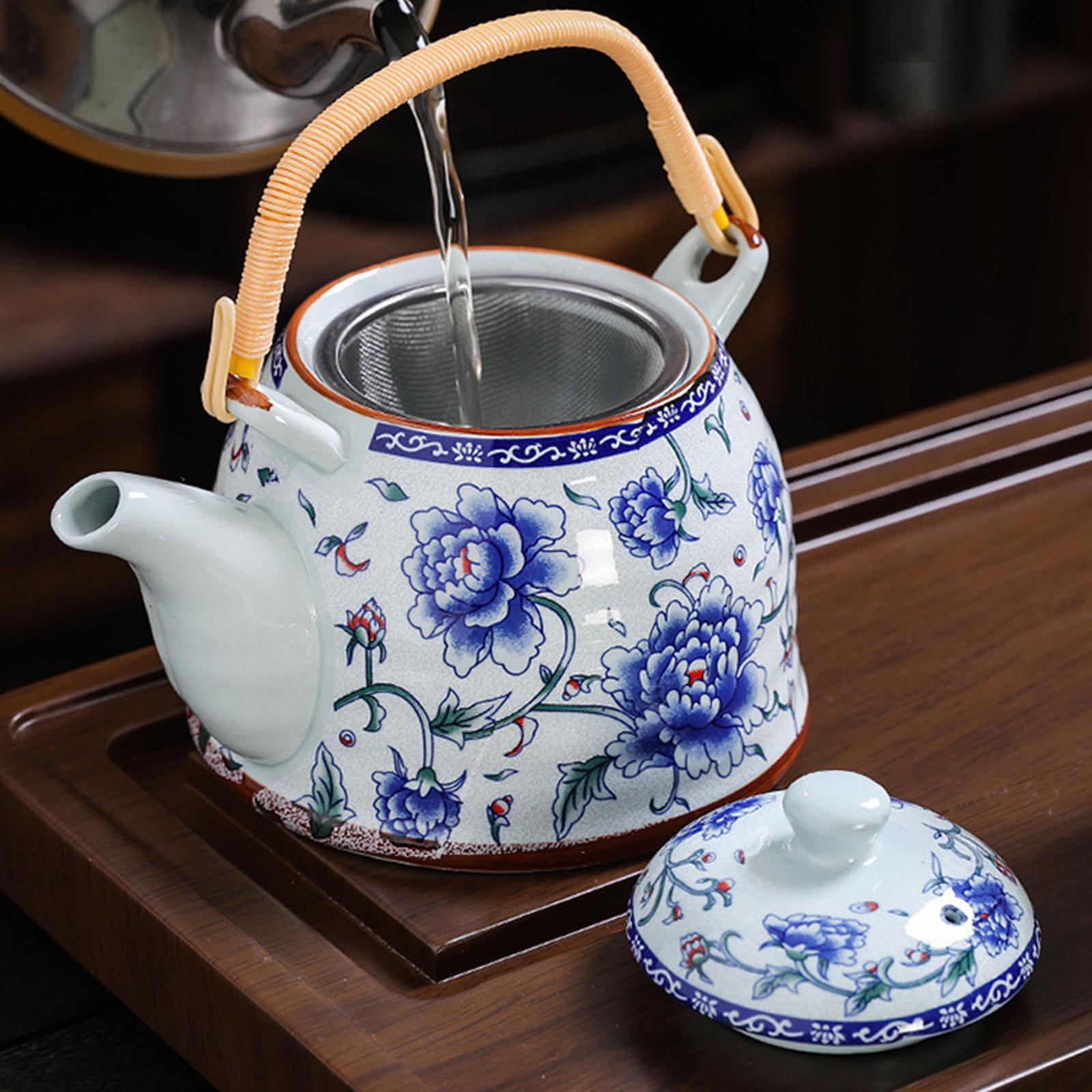Porcelain Teapot Traditional Water Kettle for Household Outdoor Indoor Hotel peony