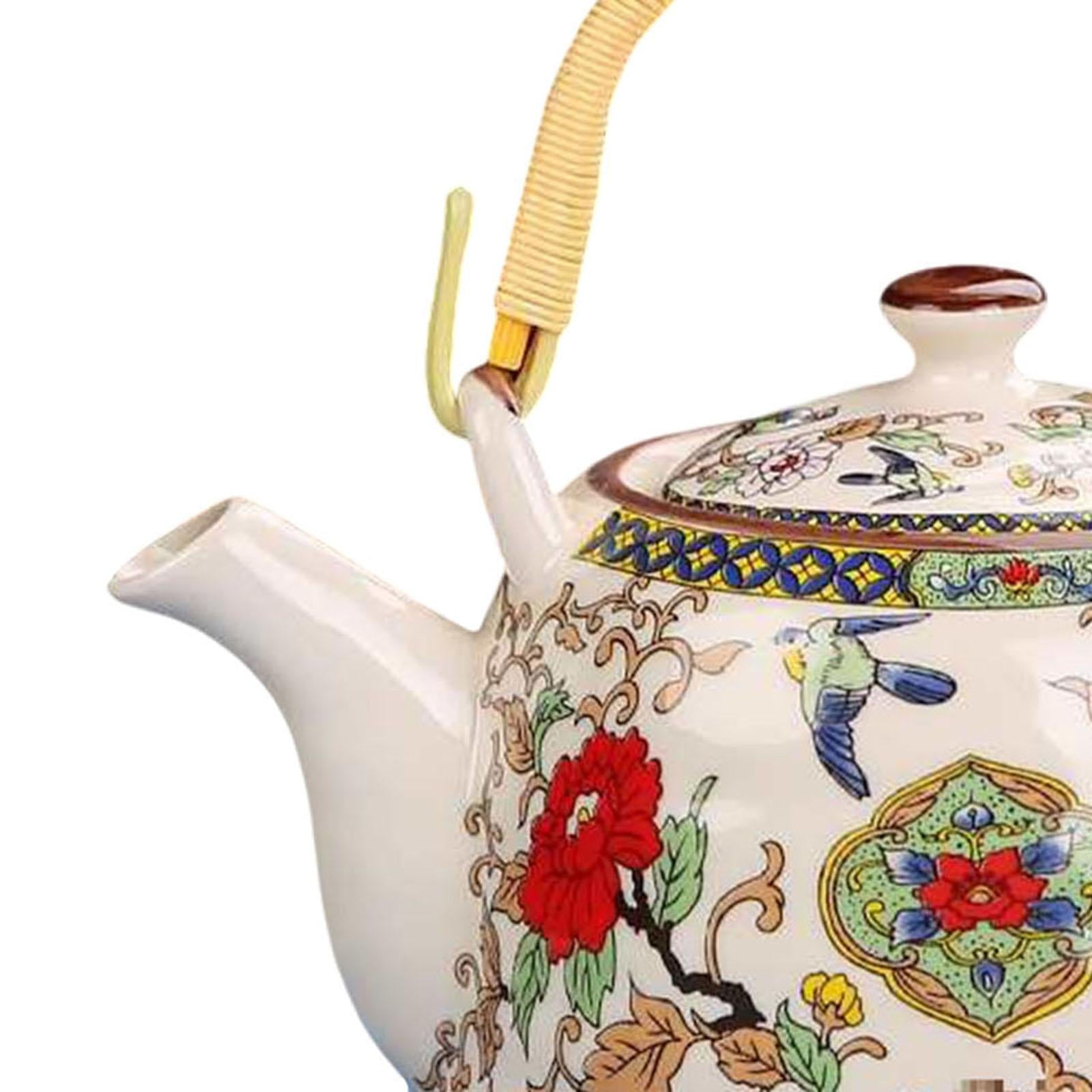 Porcelain Teapot Traditional Water Kettle for Household Outdoor Indoor Hotel flowers and bird