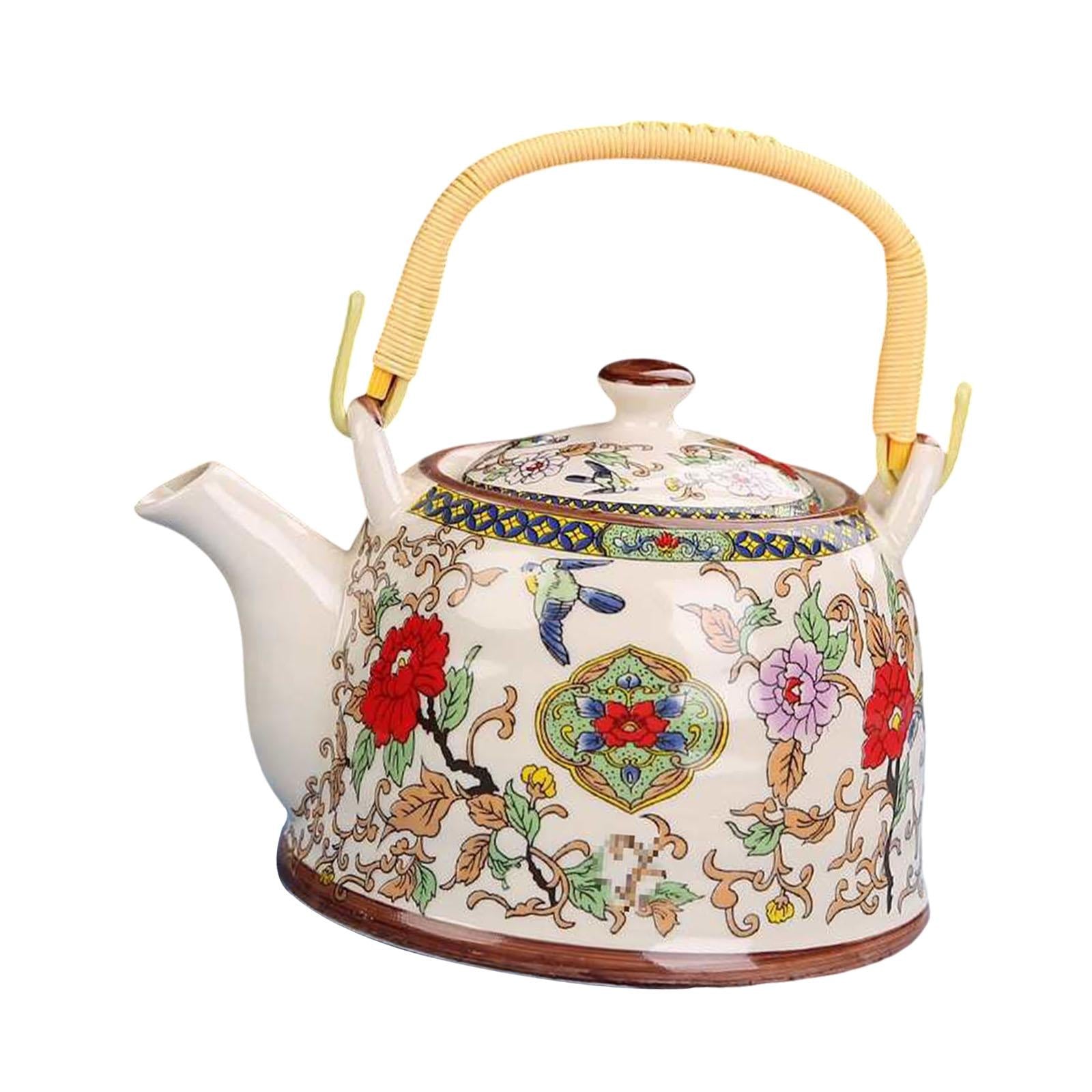 Porcelain Teapot Traditional Water Kettle for Household Outdoor Indoor Hotel flowers and bird