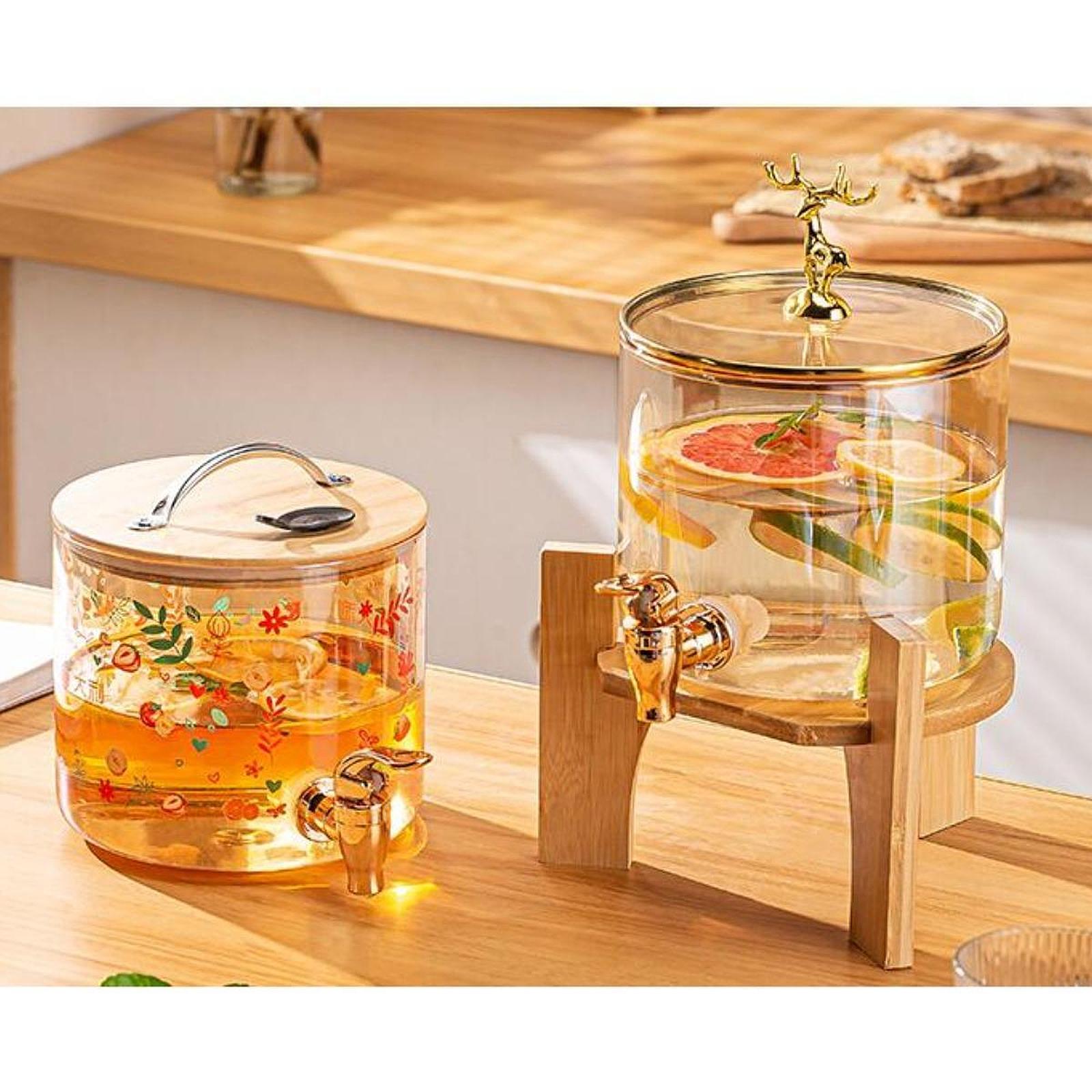 Beverage Dispenser 2.6L Wood Stand Water Pitcher for Birthday Holiday bamboo lid