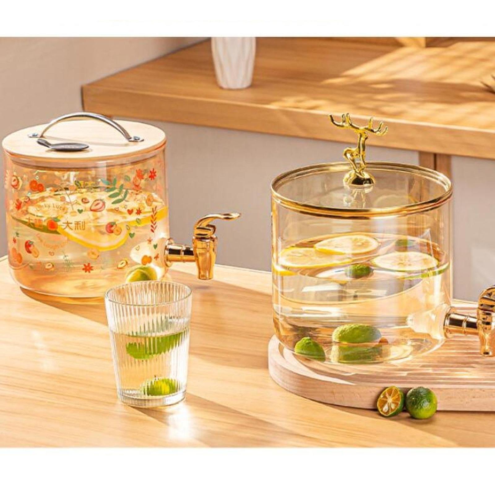 Beverage Dispenser 2.6L Wood Stand Water Pitcher for Birthday Holiday bamboo lid