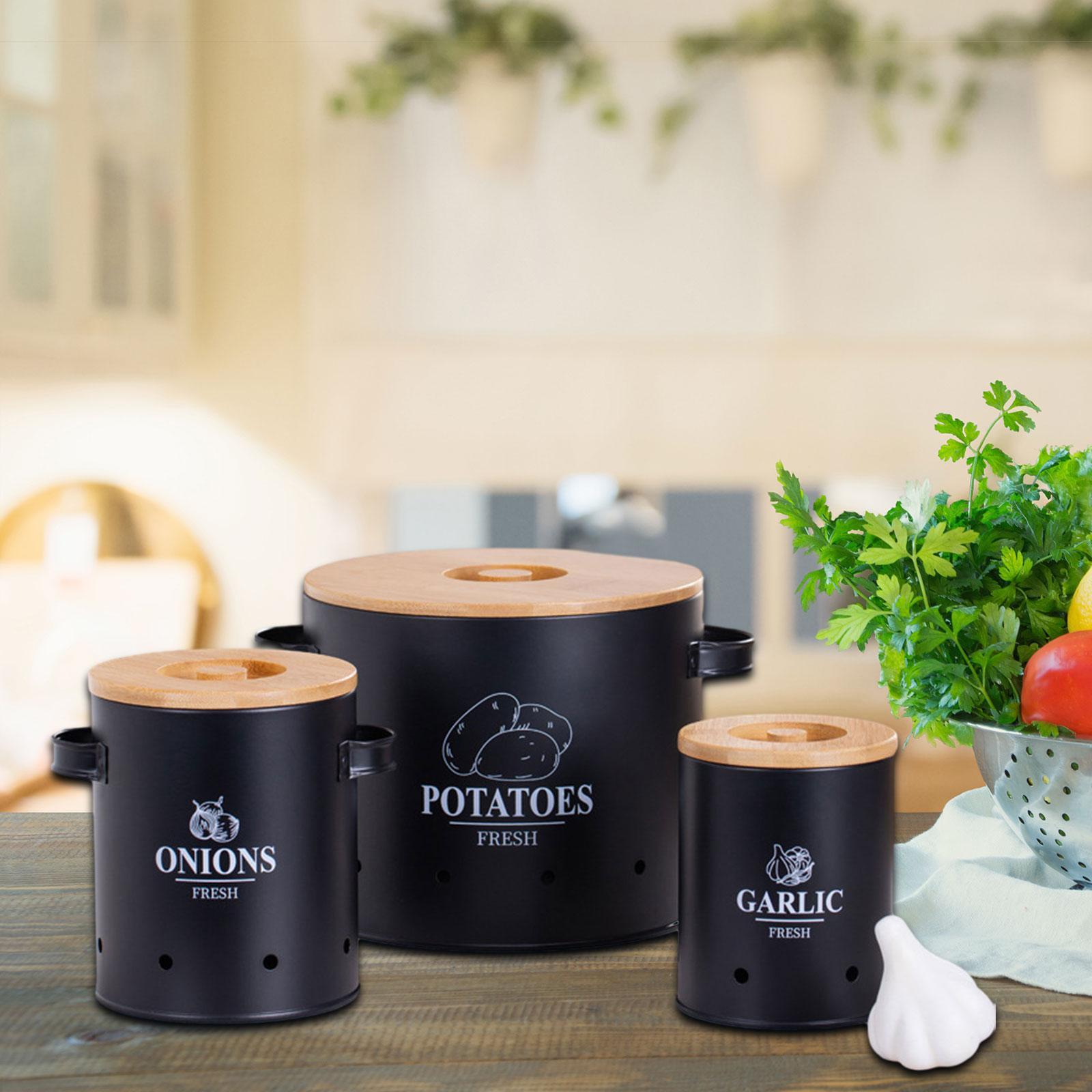 3 Pieces Potato Onion Garlic Kitchen Storage Canister for Countertop Camping Black