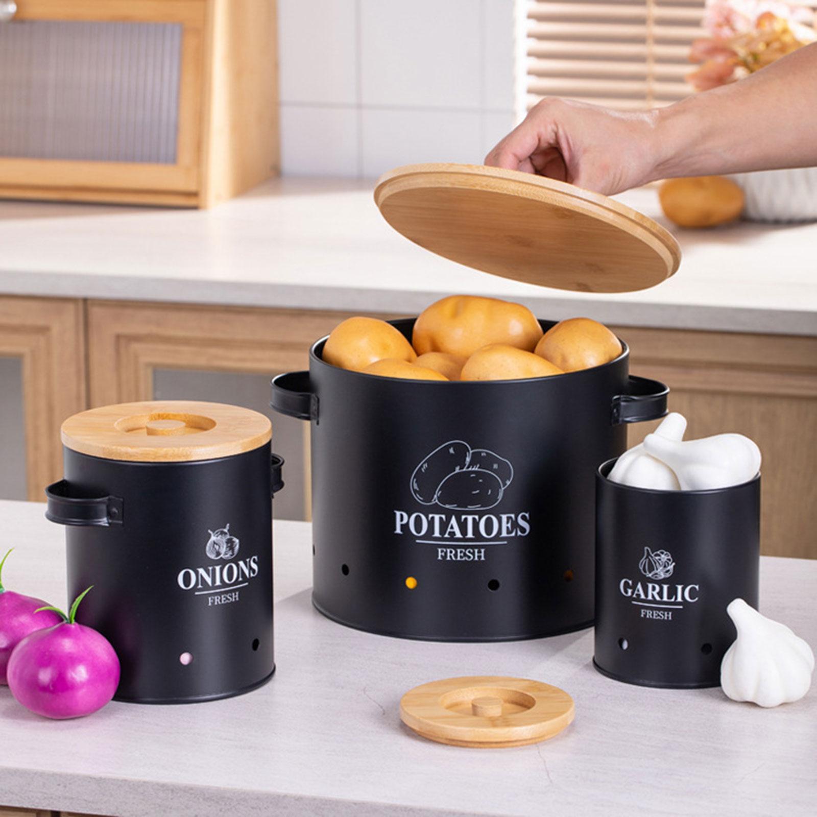 3 Pieces Potato Onion Garlic Kitchen Storage Canister for Countertop Camping Black