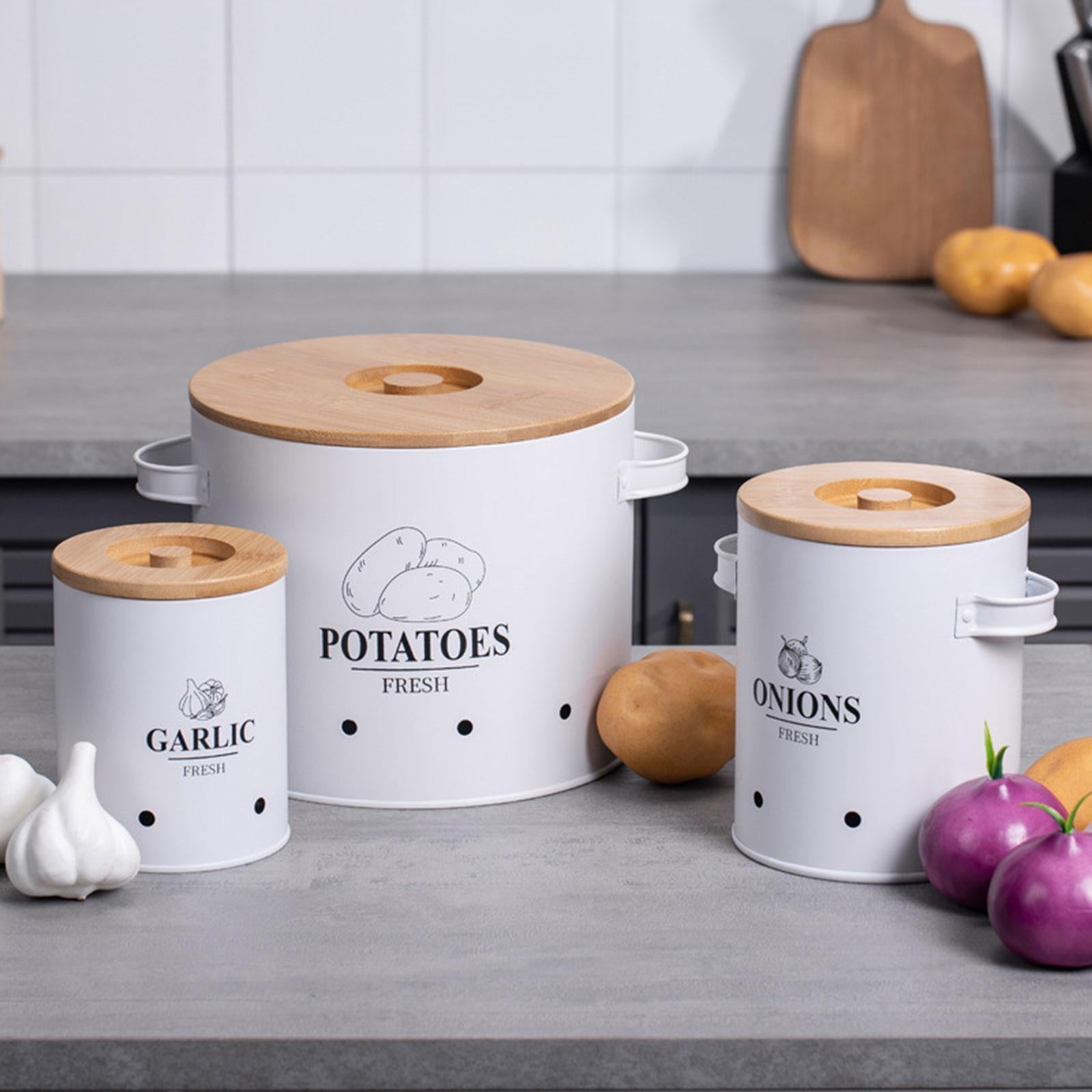 3 Pieces Potato Onion Garlic Kitchen Storage Canister for Countertop Camping White