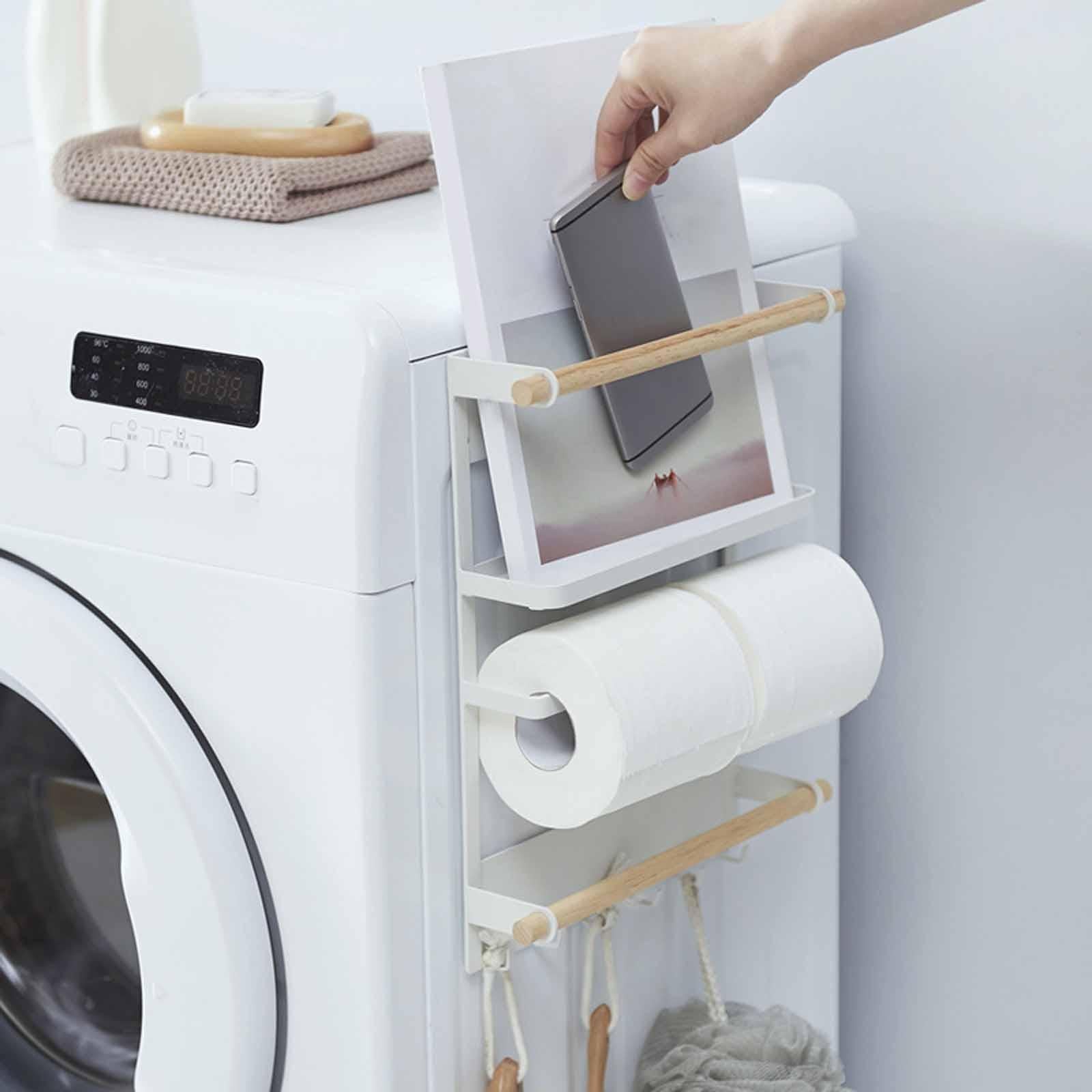Refrigerator Organizer Versatile with Paper Towel Holder Magnetic Spice Rack White