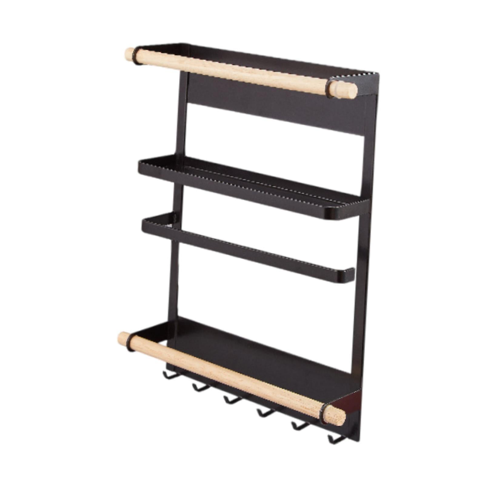 Refrigerator Organizer Versatile with Paper Towel Holder Magnetic Spice Rack Black