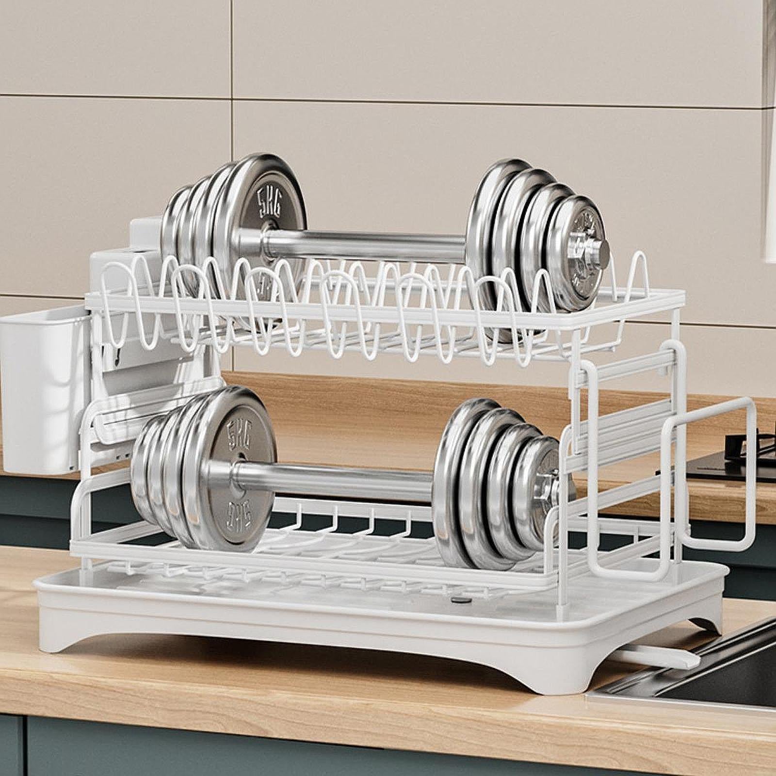 2 Tiers Dish Drainer Rack Household Cutlery Holder for Restaurant Hotel Bar White