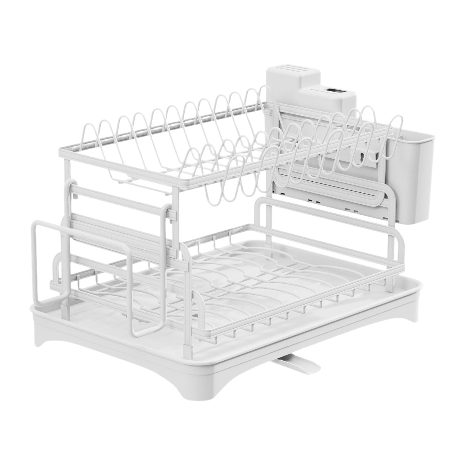 2 Tiers Dish Drainer Rack Household Cutlery Holder for Restaurant Hotel Bar White