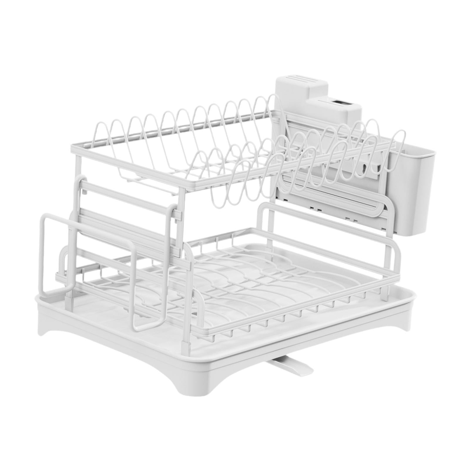 2 Tiers Dish Drainer Rack Household Cutlery Holder for Restaurant Hotel Bar White