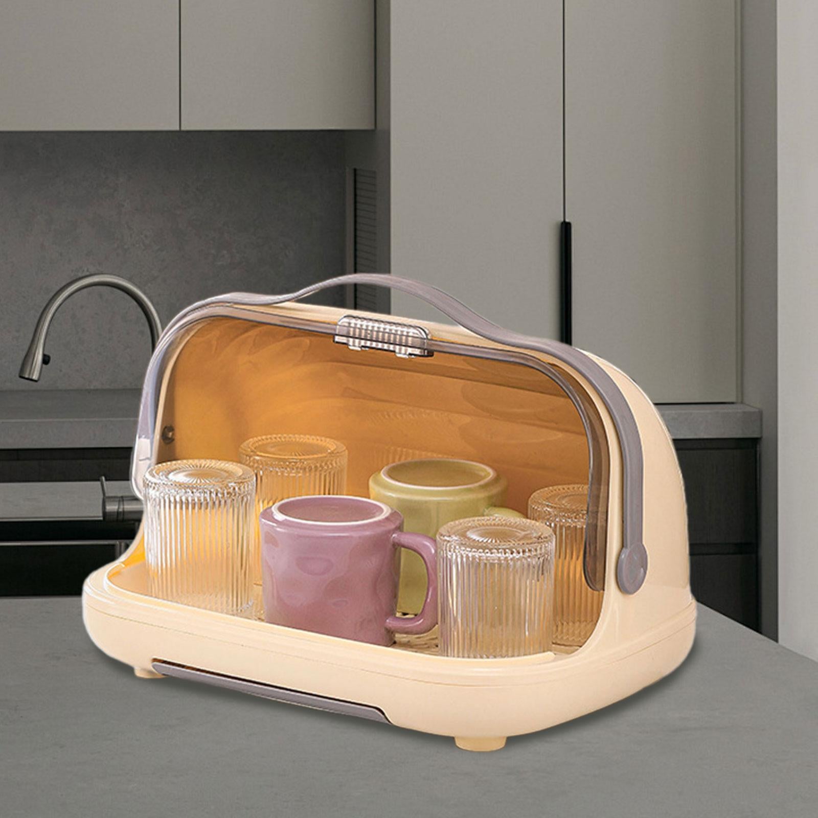 Dish Drying Rack with Cover Kitchen Counter for Chopsticks Tea Cup Tableware Cream
