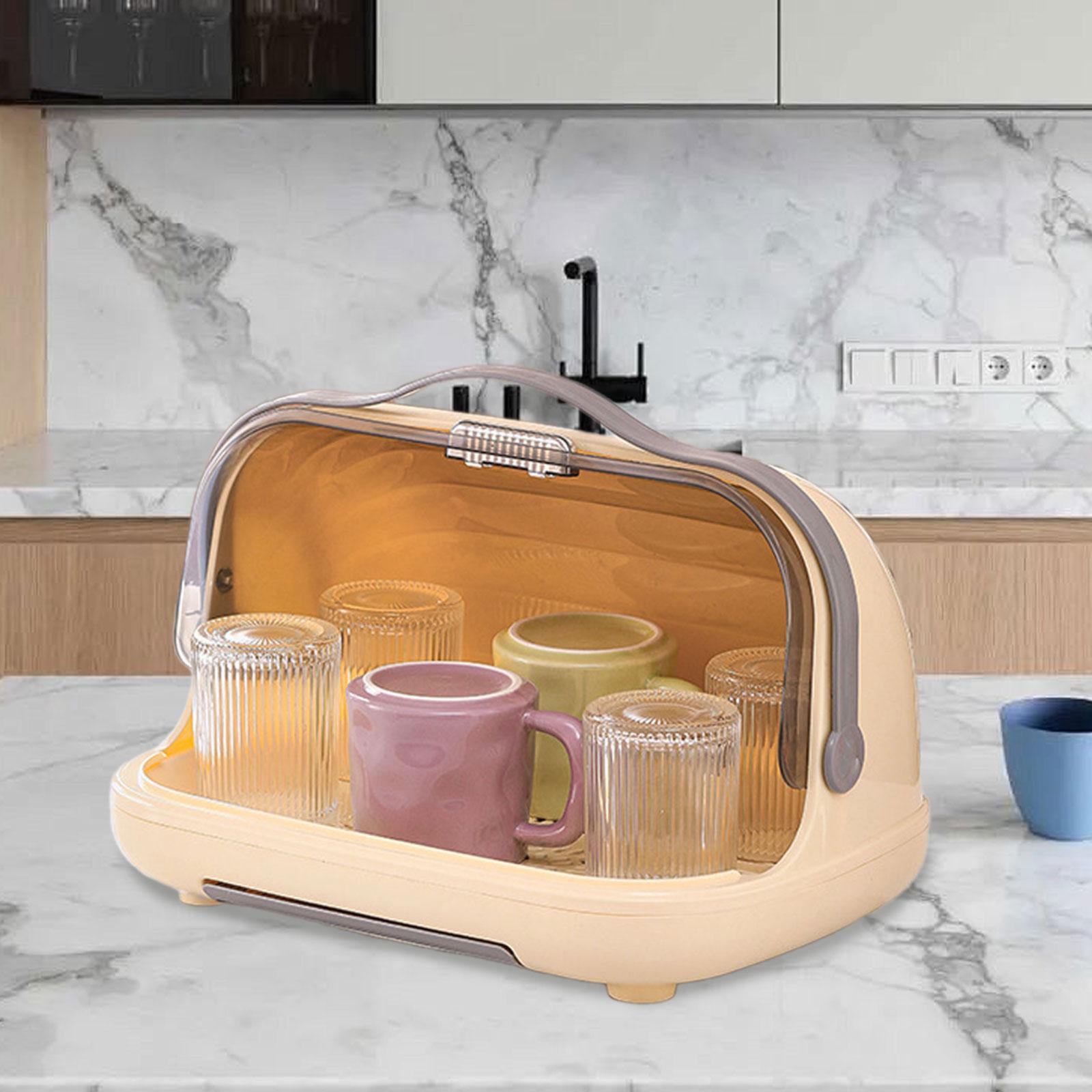 Dish Drying Rack with Cover Kitchen Counter for Chopsticks Tea Cup Tableware Cream
