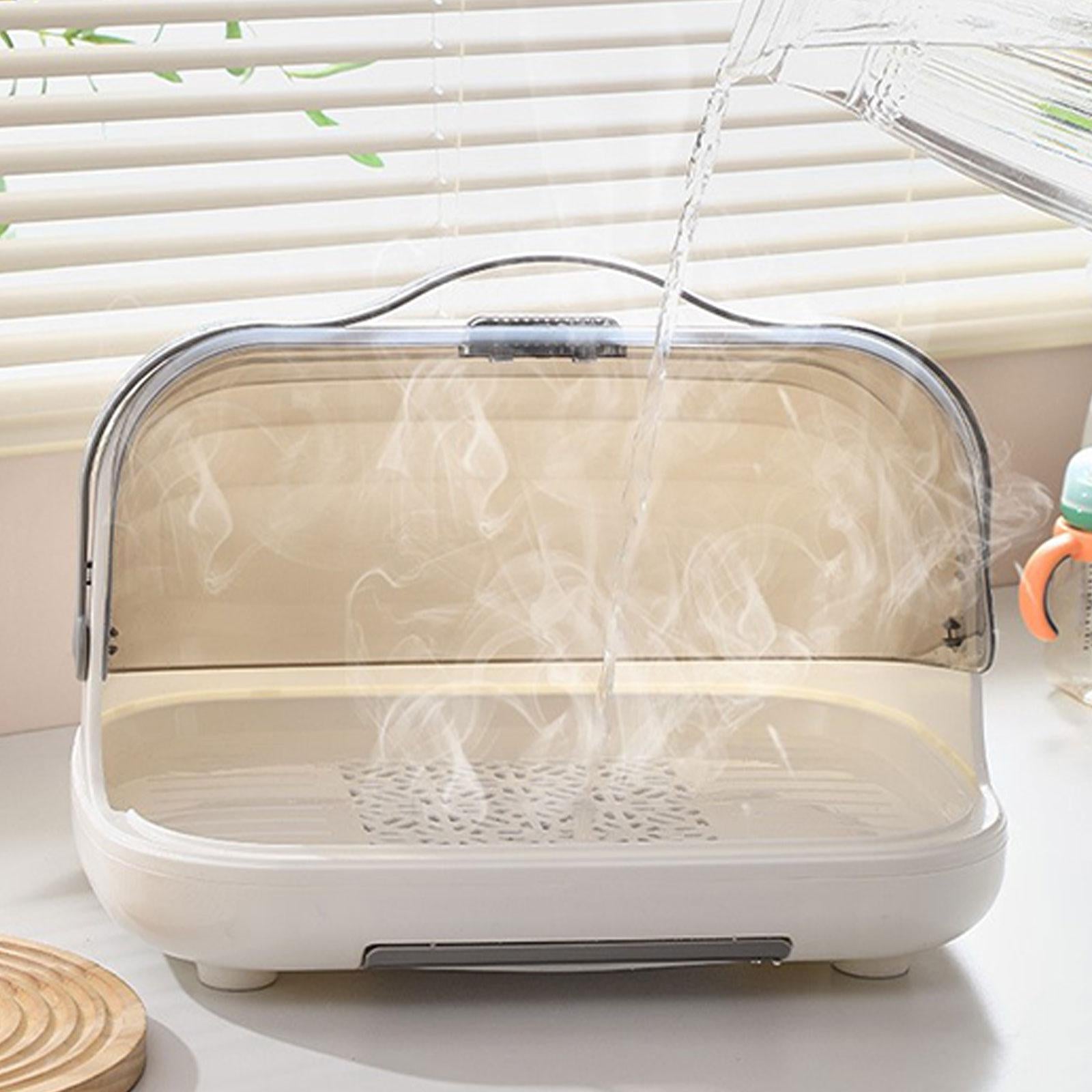 Dish Drying Rack with Cover Kitchen Counter for Chopsticks Tea Cup Tableware White