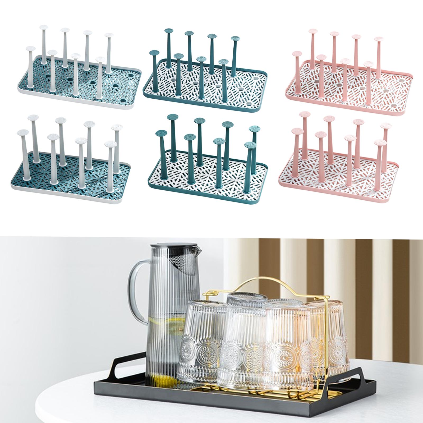 Cup Drying Rack with 8 Detachable Hooks Mug and Cup Organizer for Hotel Sink White Green Large