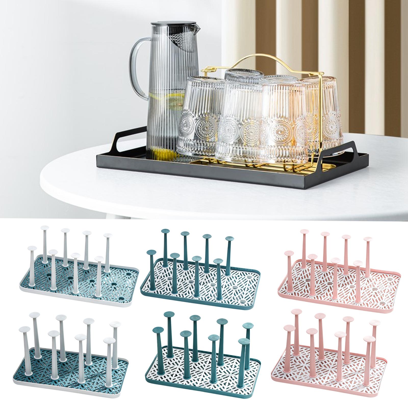 Cup Drying Rack with 8 Detachable Hooks Mug and Cup Organizer for Hotel Sink White Green Large