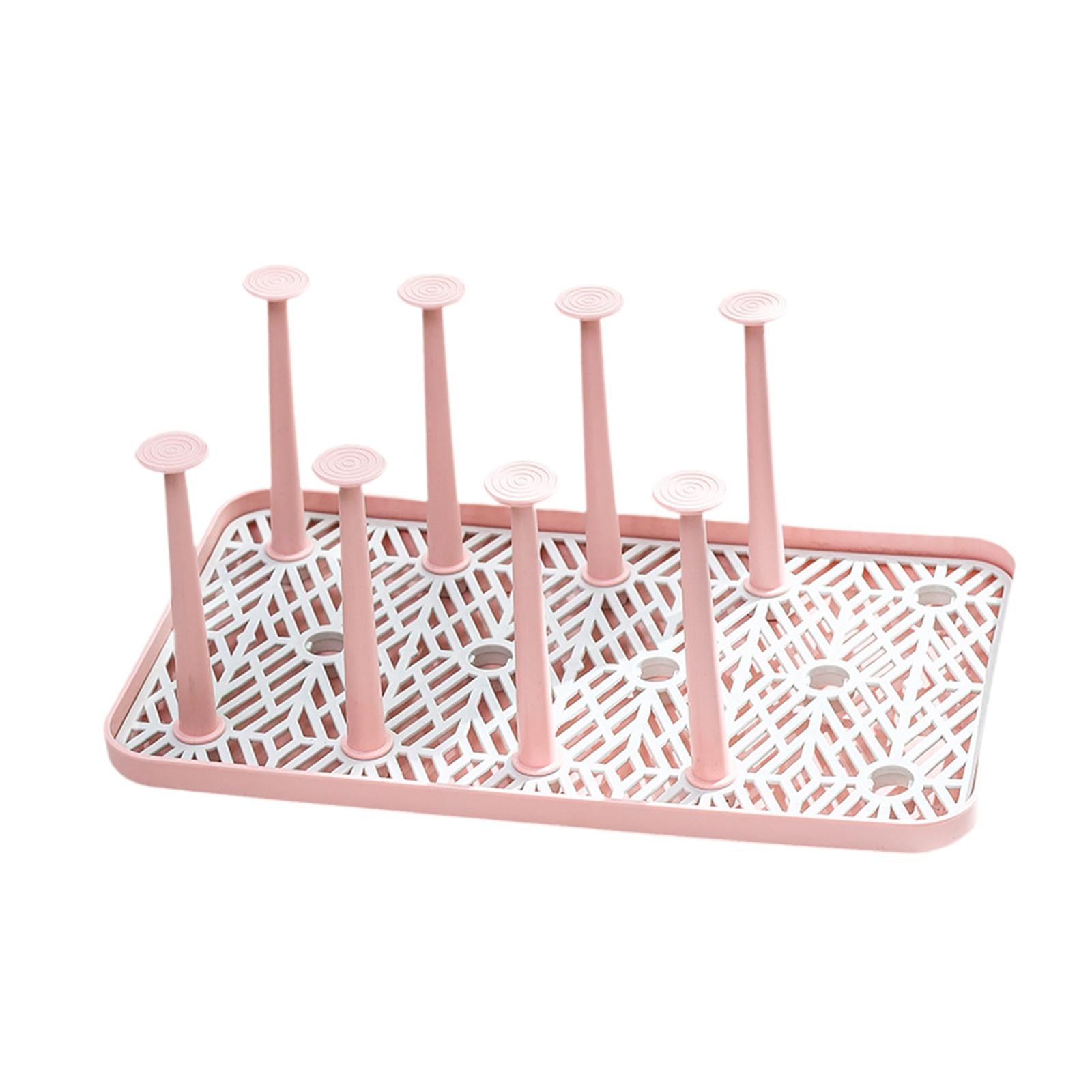 Cup Drying Rack with 8 Detachable Hooks Mug and Cup Organizer for Hotel Sink Pink Large