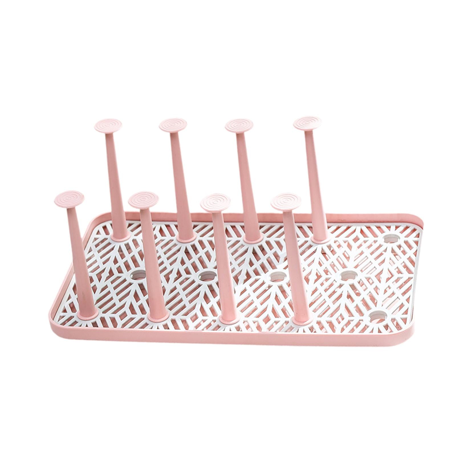 Cup Drying Rack with 8 Detachable Hooks Mug and Cup Organizer for Hotel Sink Pink Large