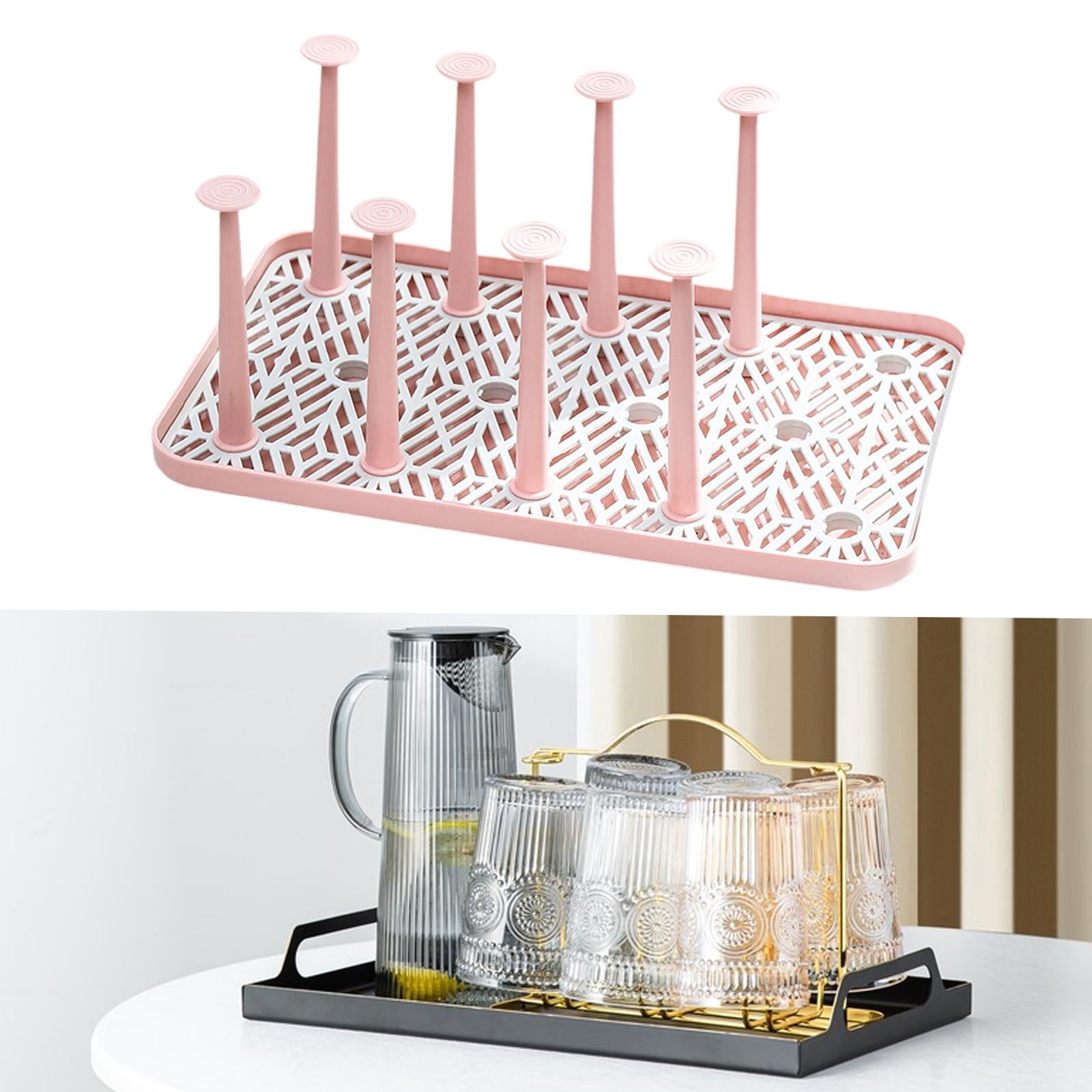 Cup Drying Rack with 8 Detachable Hooks Mug and Cup Organizer for Hotel Sink Pink Large