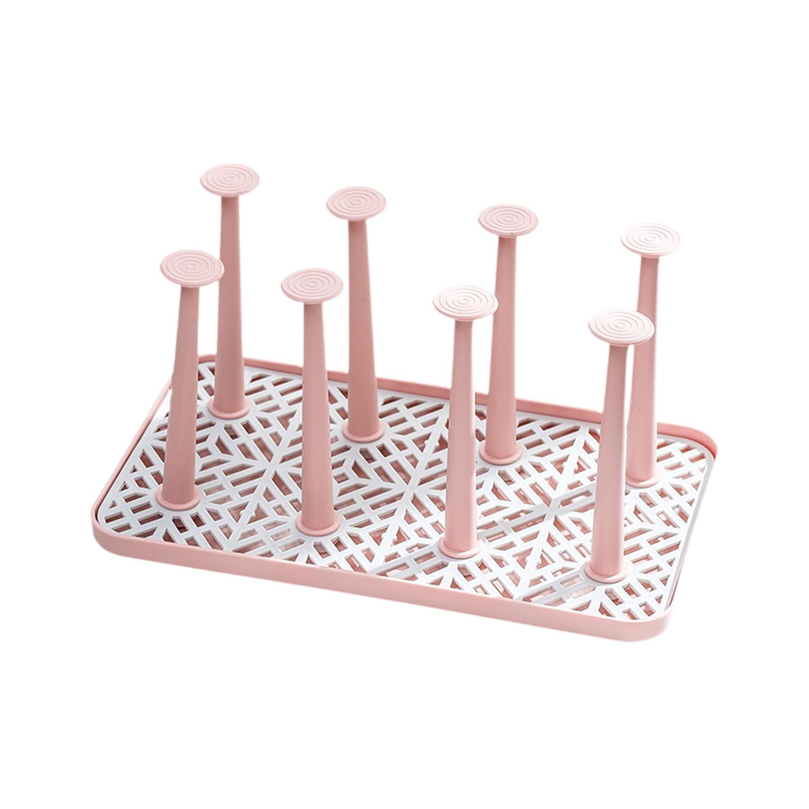 Cup Drying Rack with 8 Detachable Hooks Mug and Cup Organizer for Hotel Sink Pink Small