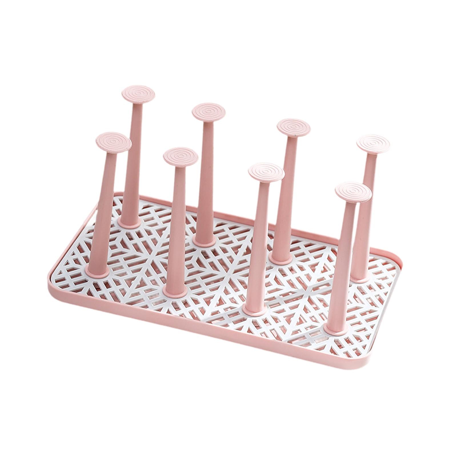 Cup Drying Rack with 8 Detachable Hooks Mug and Cup Organizer for Hotel Sink Pink Small