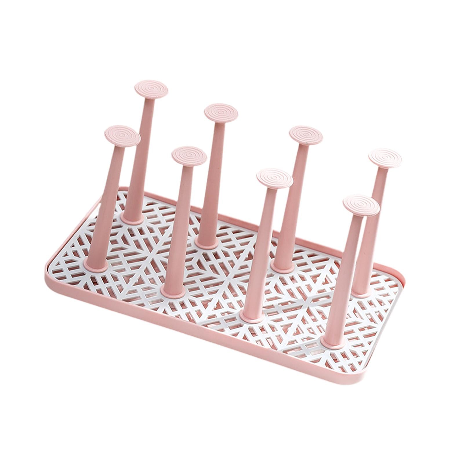 Cup Drying Rack with 8 Detachable Hooks Mug and Cup Organizer for Hotel Sink Pink Small