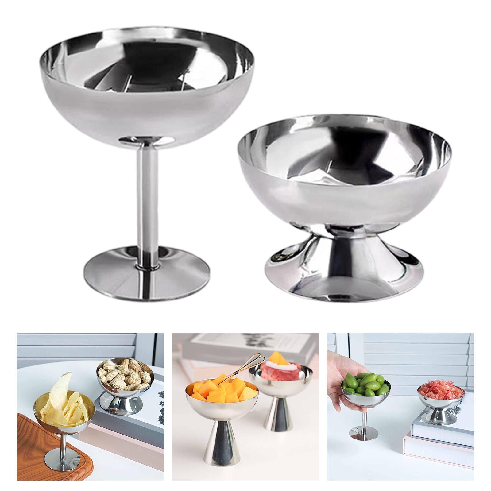 Footed Dessert Bowl Stainless Steel Goblet Bowl for Sundae Milkshakes Cereal Height 6.2cm