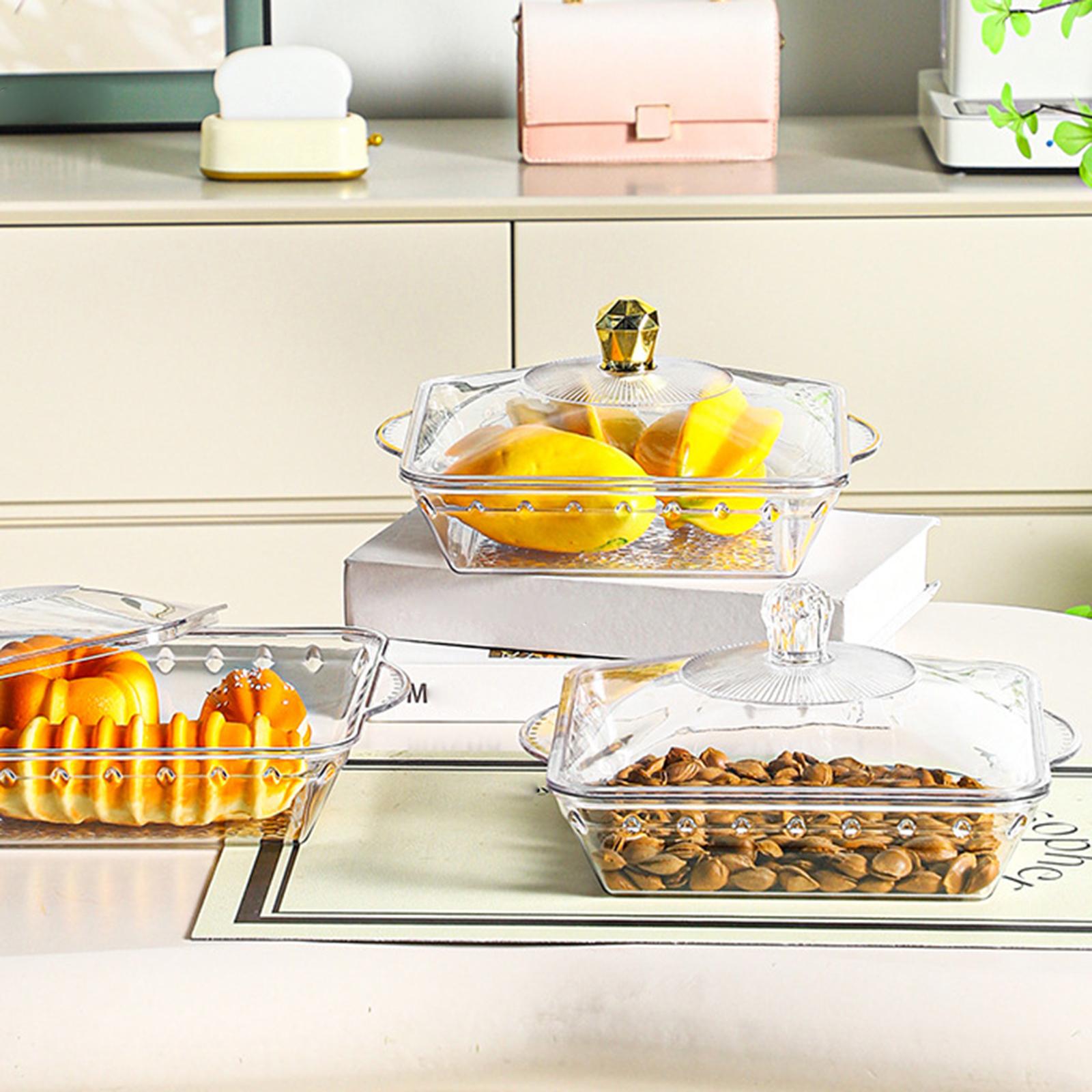 Fruit Bowl with Lid Modern Protable Fruit Plate for Party Home Coffee Drinks 32.5x28x6.5cm clear