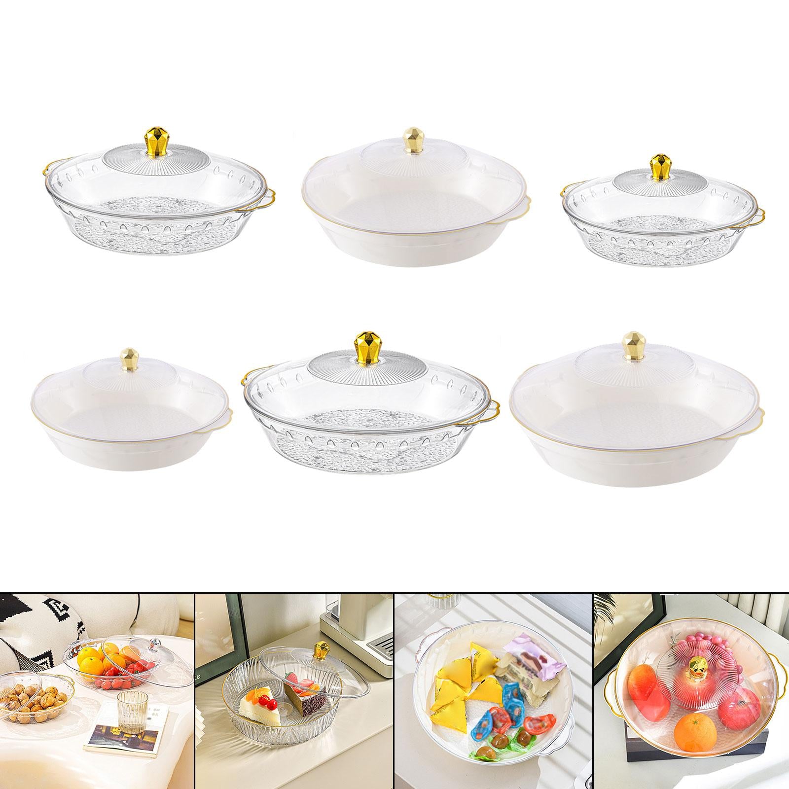 Fruit Bowl with Lid Container Decorative Dish for Kitchen Home Breakfast Tea clear 33.5x30.5x6cm