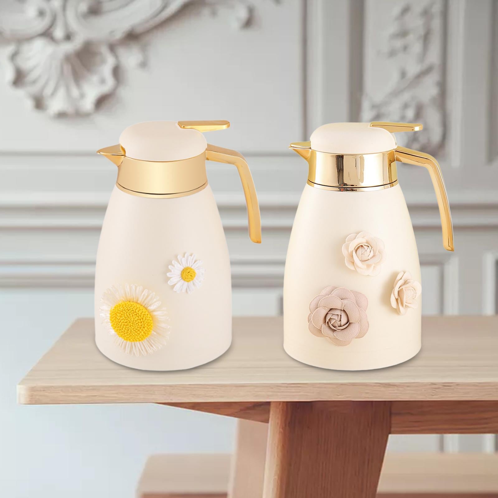 Thermal Coffee Carafe 1L Glass Lined Hot Water Dispenser for Home Cafe Juice Sunflower