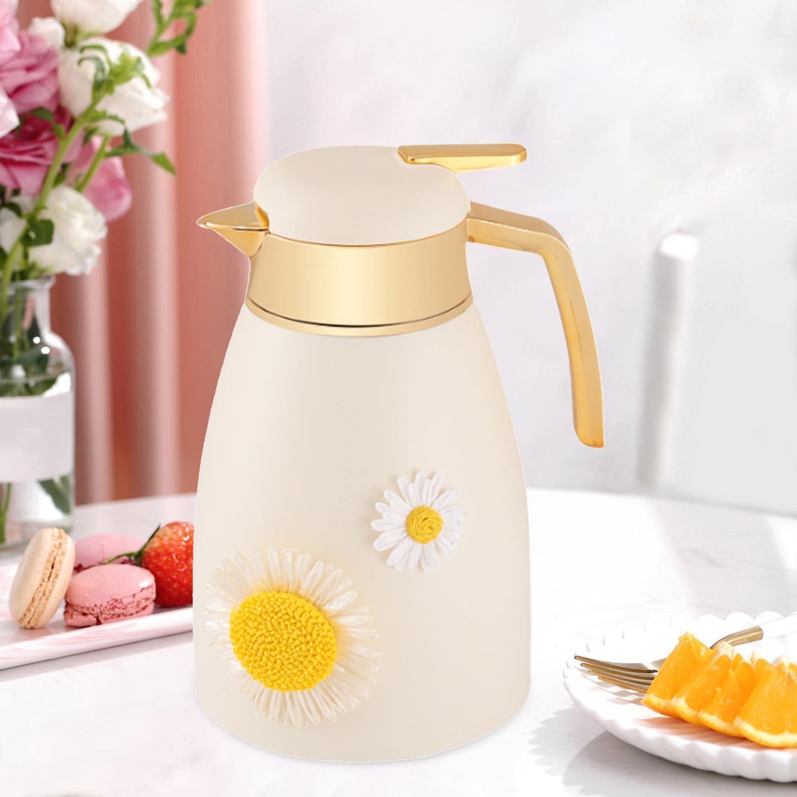 Thermal Coffee Carafe 1L Glass Lined Hot Water Dispenser for Home Cafe Juice Sunflower