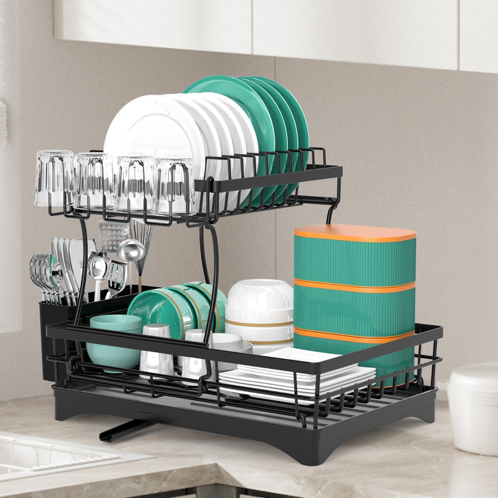 Dish Drainer Rack 2 Tiers with Tableware Drainboard for Hotel Household Cafe
