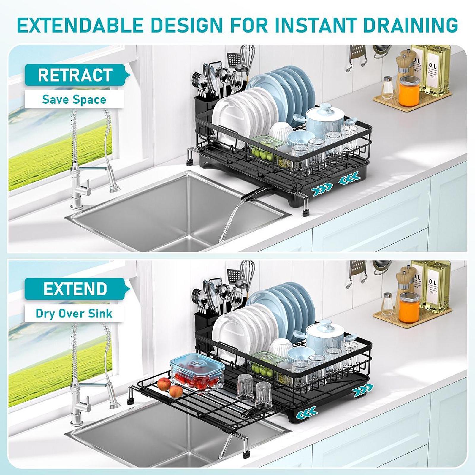Dish Rack Extendable Professional Dish Strainer for Bathroom Counter Kitchen