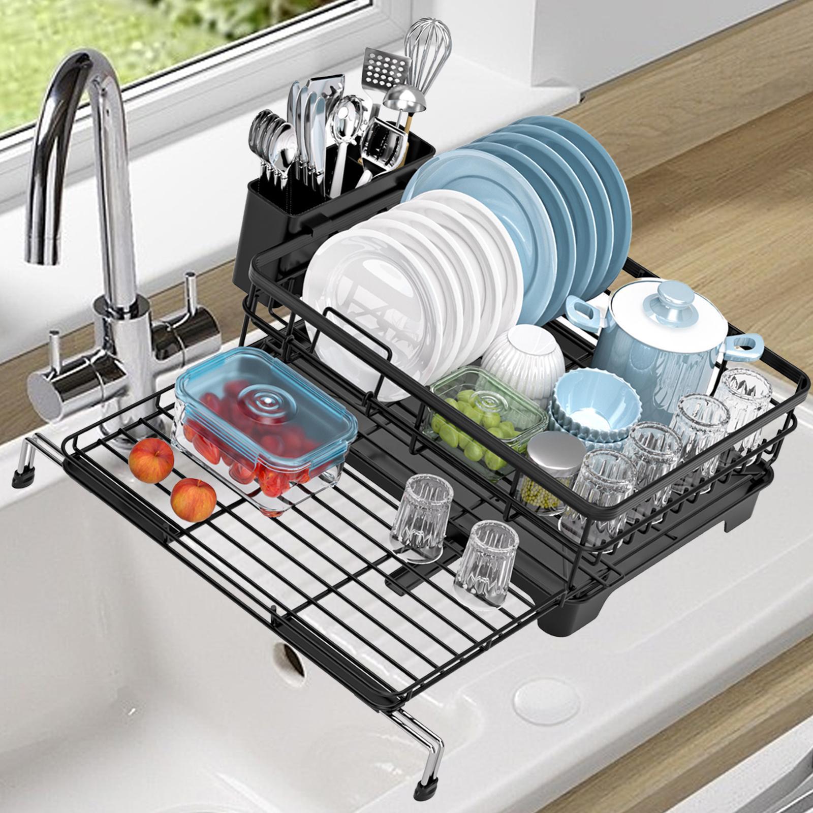Dish Rack Extendable Professional Dish Strainer for Bathroom Counter Kitchen