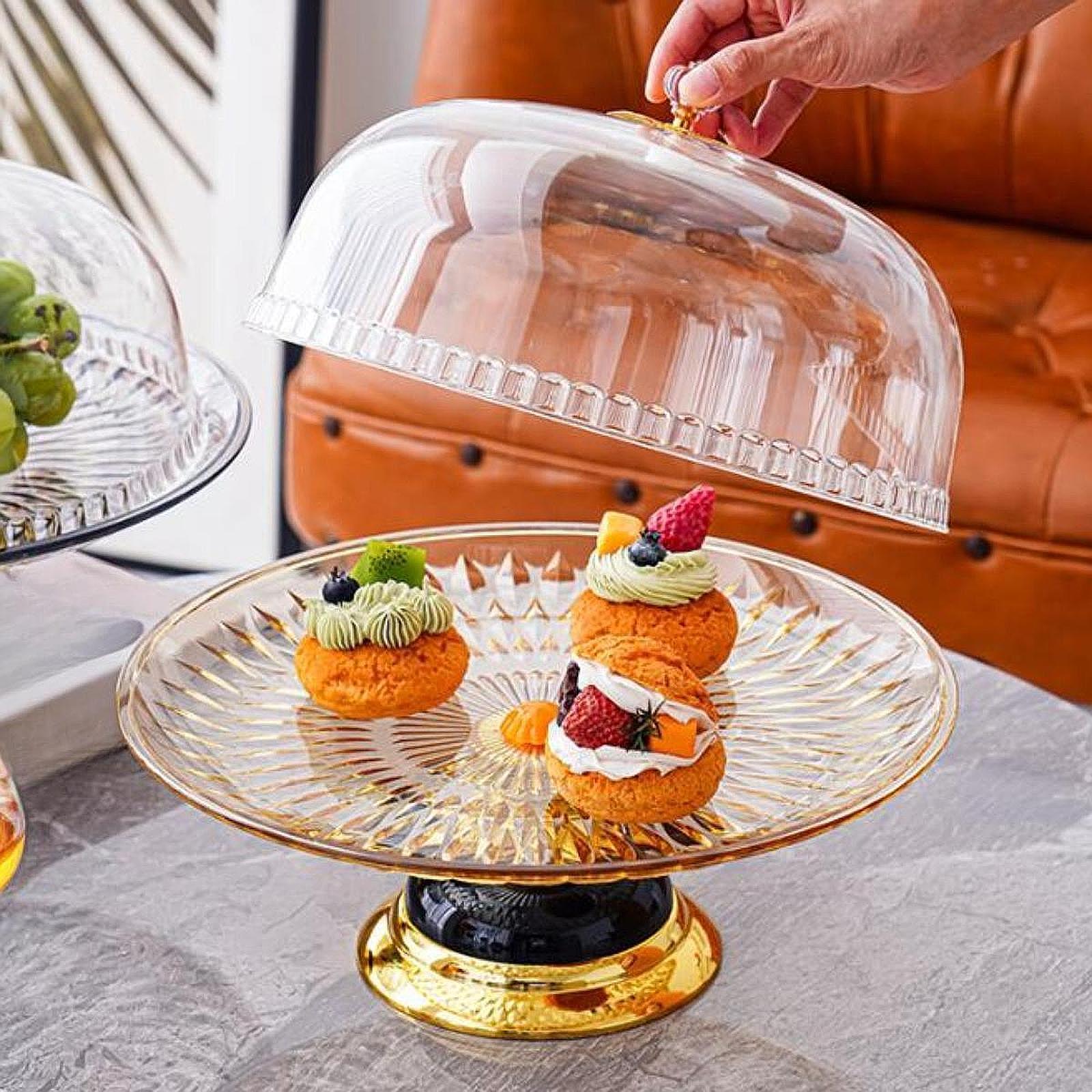 Cake Plate with Dome Trendy Pastries Tray Snack for Party Dining Room Events Yellow