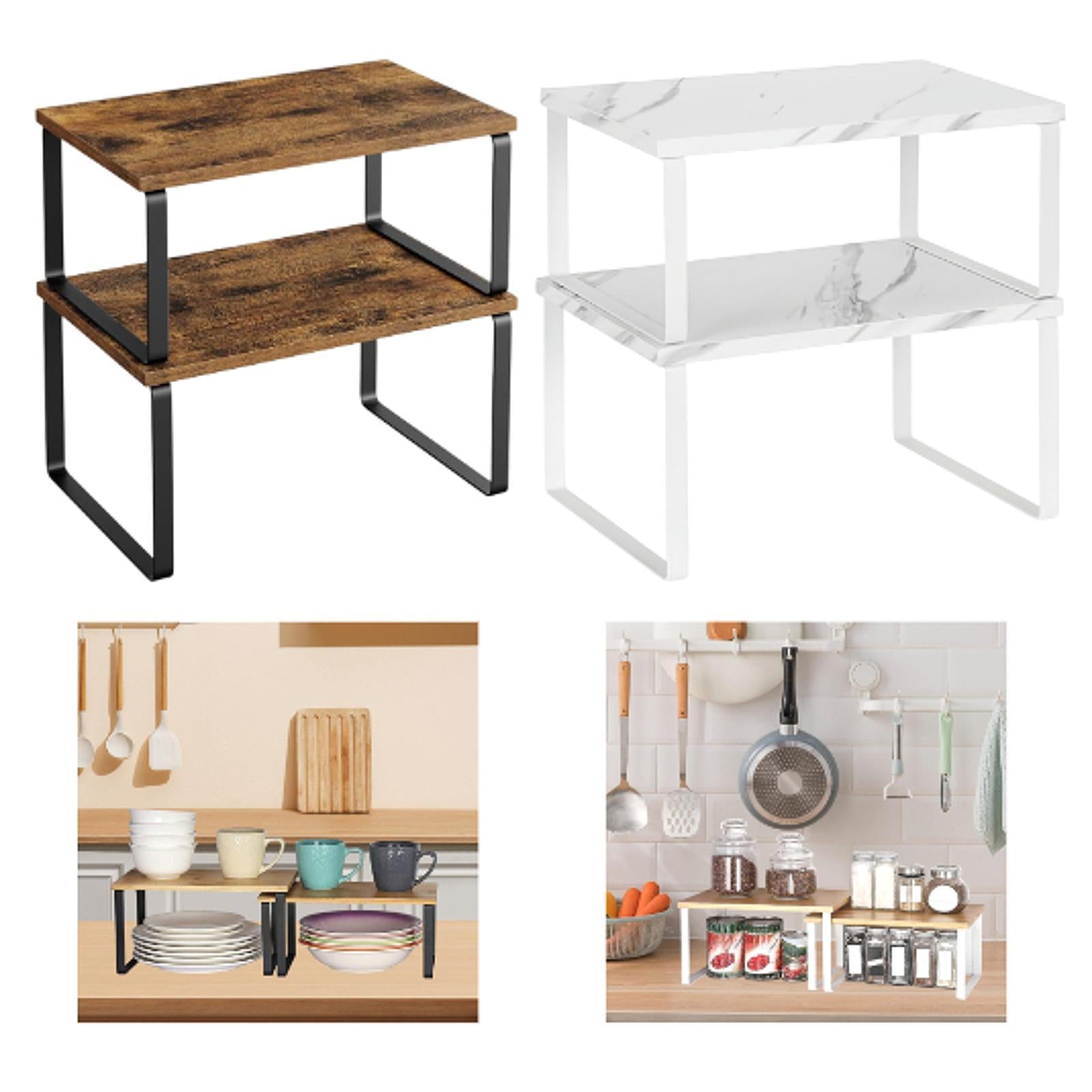 2Pcs Cabinet Organizer Shelves Kitchen Counter Organizers Pantry Spice Racks Black Brown