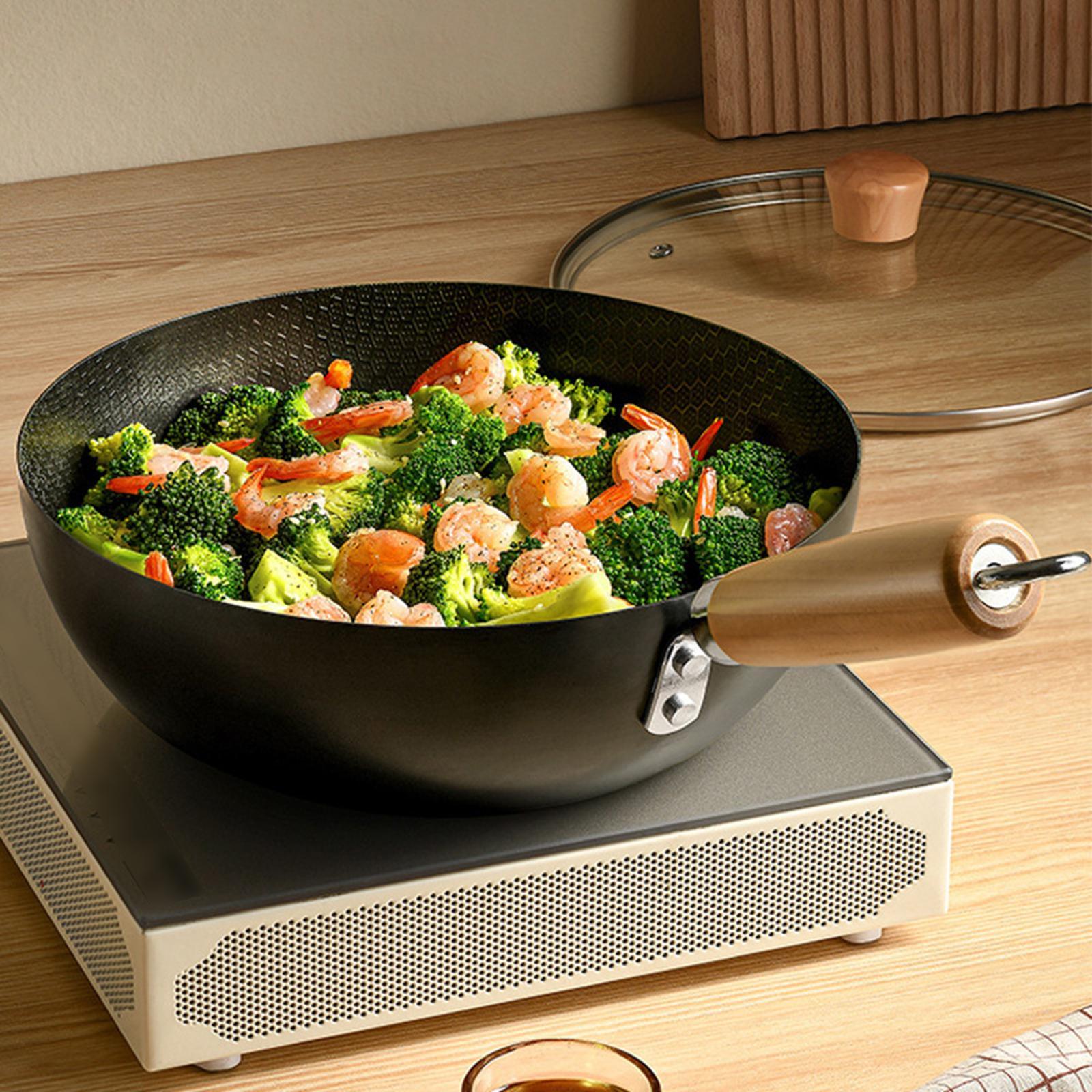 Iron Wok Pan Household Home No Coating Induction Cooker Cooking Pot Nonstick 18cm