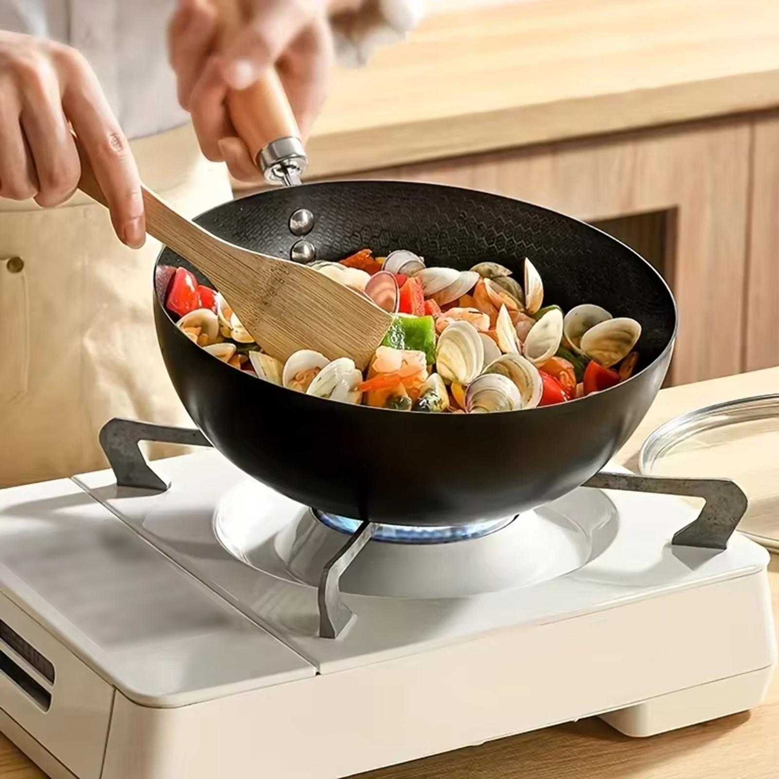 Iron Wok Pan Household Home No Coating Induction Cooker Cooking Pot Nonstick 18cm