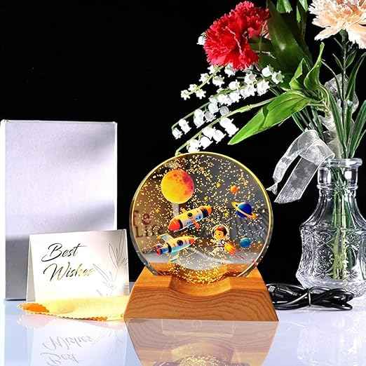 3D Acrylic LED Night Light with Durable Plastic Base Decorative Table Lamp (Colorful Rocket Design)