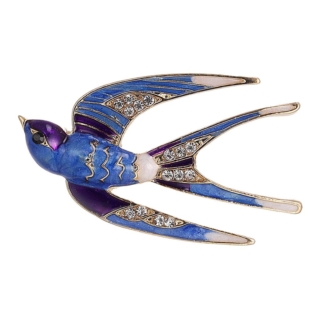 Women Jewelry Rhinestone Swallow Animal Brooch Corsage Collar Pin Blue