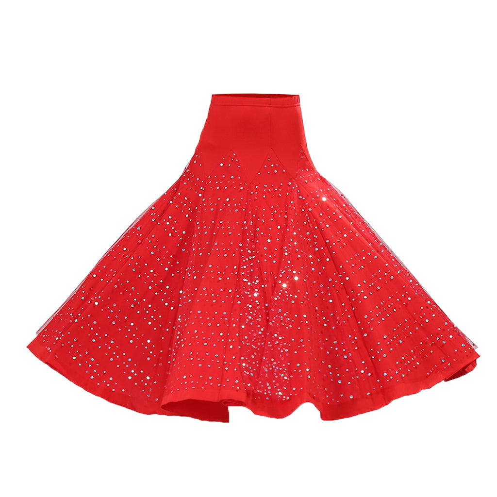 Flamenco Ballroom Dance Costume Waltz Sequined Long Skirt Dress Red