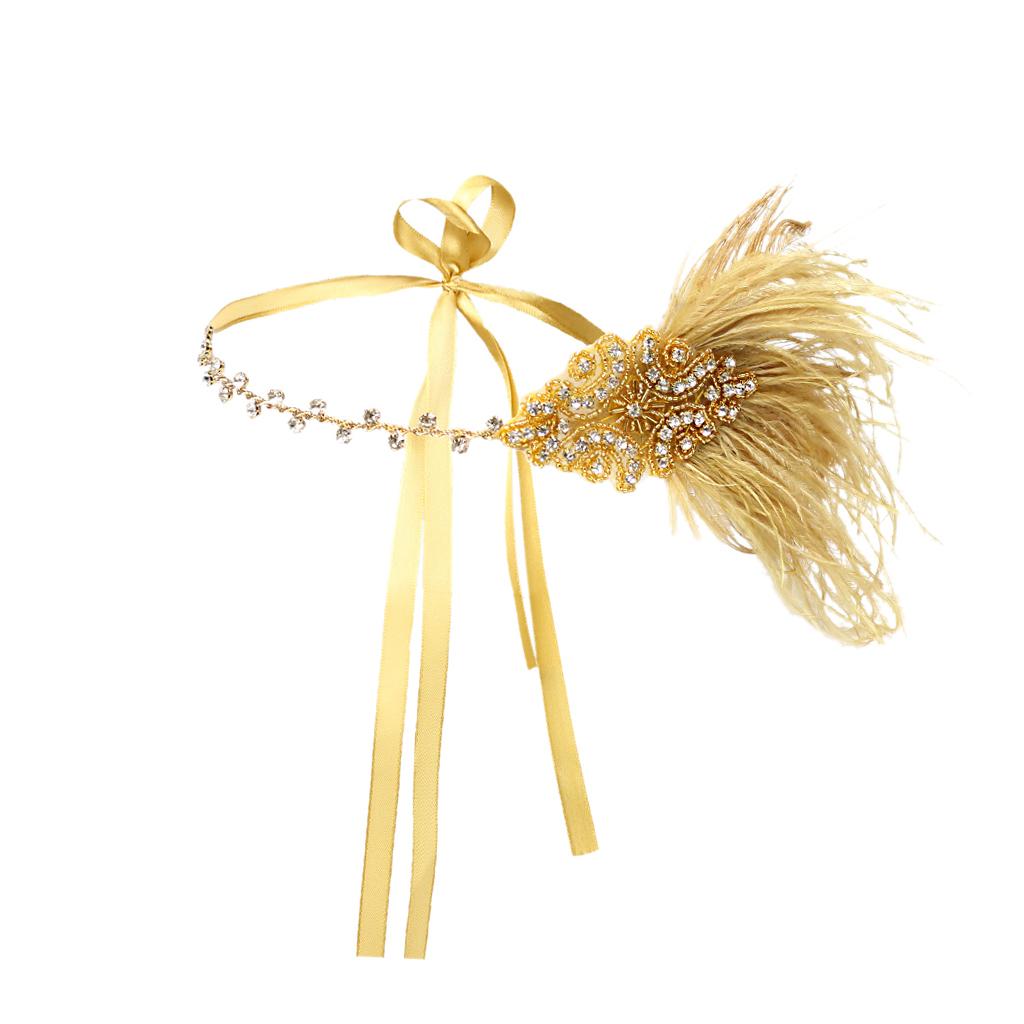 Retro 1920s Feather Headband Dress Up Party Gatsby Ball all gold