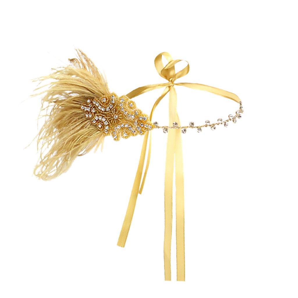 Retro 1920s Feather Headband Dress Up Party Gatsby Ball all gold