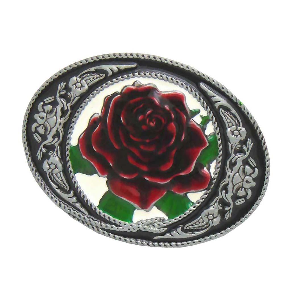 Big Red Rose Pattern Cowgirl Western Belt Buckle Woman's Gift