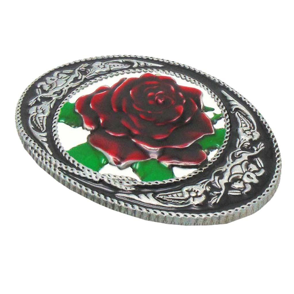 Big Red Rose Pattern Cowgirl Western Belt Buckle Woman's Gift