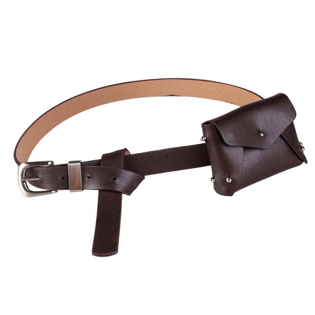 Women Elegant PU Waist Belt Detachable Fanny Pack Bum Bag brown-Pu leather
