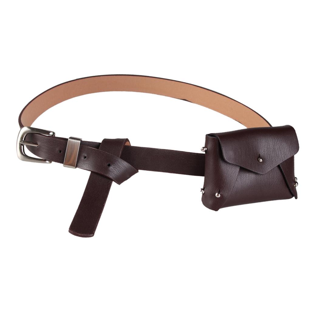 Women Elegant PU Waist Belt Detachable Fanny Pack Bum Bag brown-Pu leather