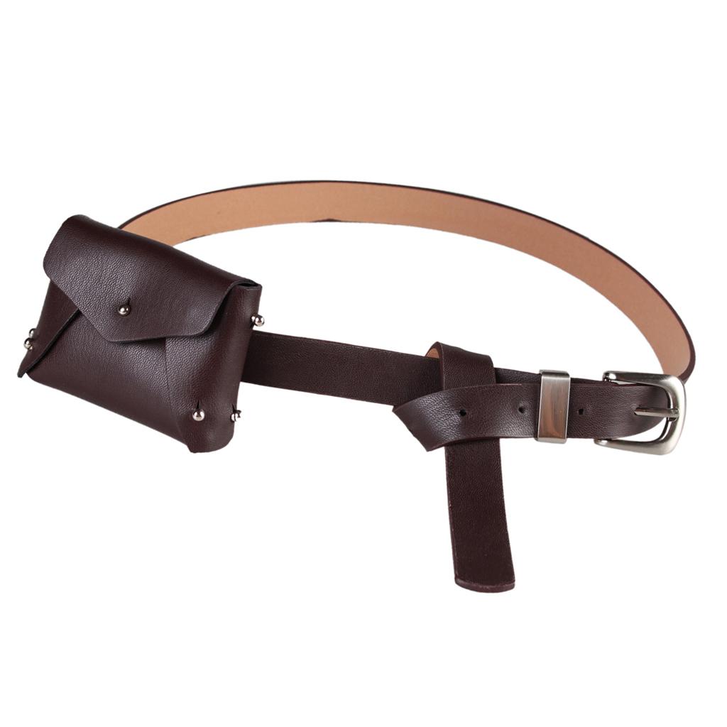 Women Elegant PU Waist Belt Detachable Fanny Pack Bum Bag brown-Pu leather
